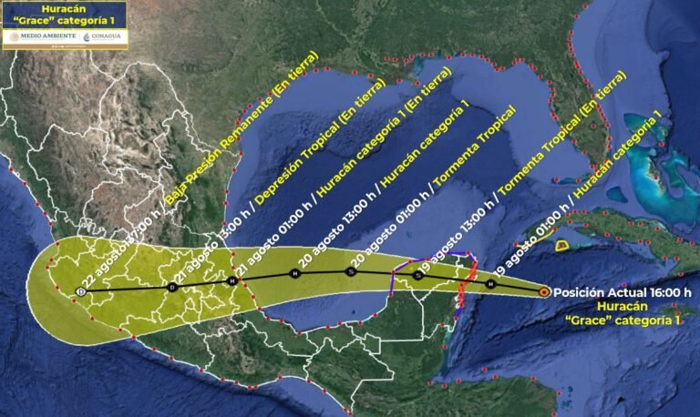 “GRACE” DE CATEGORÍA 1, CONTINÚA CON SU DESPLAZAMIENTO HACIA LA PENÍNSULA DE YUCATÁN.