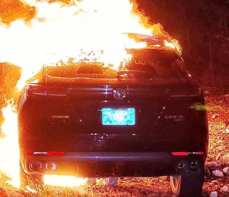 Conductor abandona vehículo tras chocar contra árbol e incendiarse al norte de Mérida